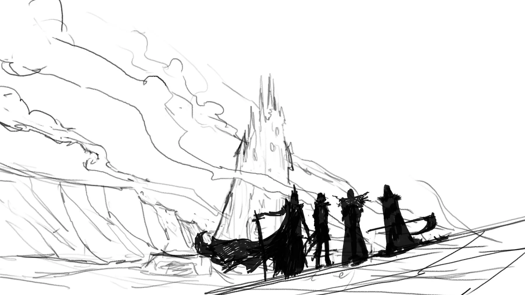 Messenger cutscene mountain sketch